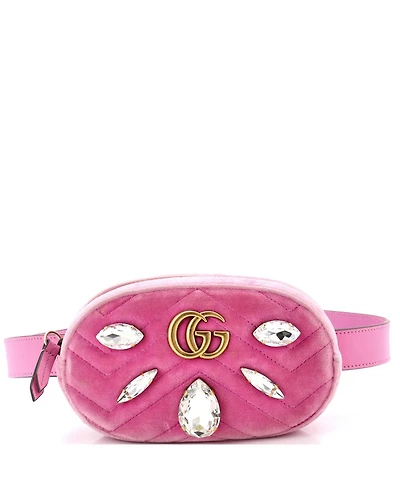 Pre-Owned Gucci Gg Marmont Belt Bag Embellished Matelasse Velvet