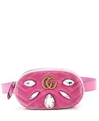 Pre-Owned Gucci Gg Marmont Belt Bag Embellished Matelasse Velvet