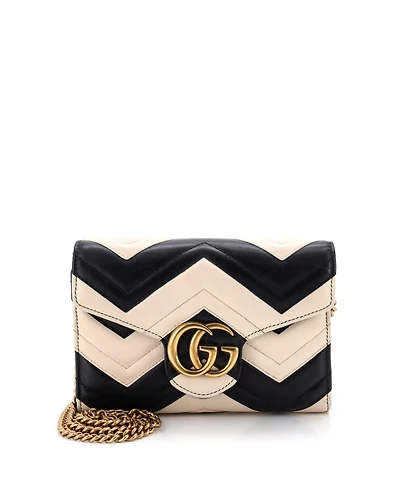 Pre-Owned Gucci Mini Gg Marmont Chain Wallet Matelasse Leather