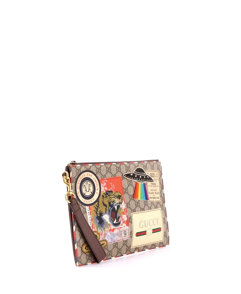 Pre-Owned Gucci Courrier Pouch Gg Coated Canvas with Applique