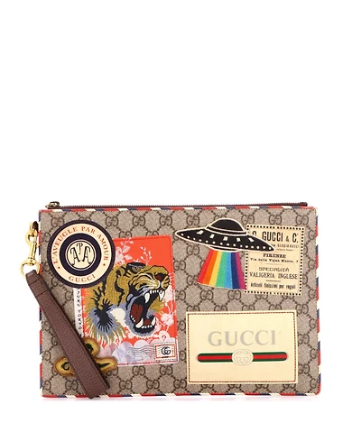Pre-Owned Gucci Courrier Pouch Gg Coated Canvas with Applique