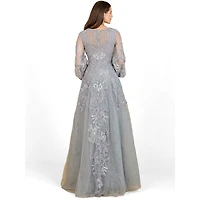 Lara Women's V Neckline Balloon Sleeve Gown