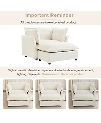 Rainsken Modern Single Sofa with Movable Ottoman, 47" Cozy Upholstered Chair Wide Seat, Curved Armrests and Soft Pillows for Living Room