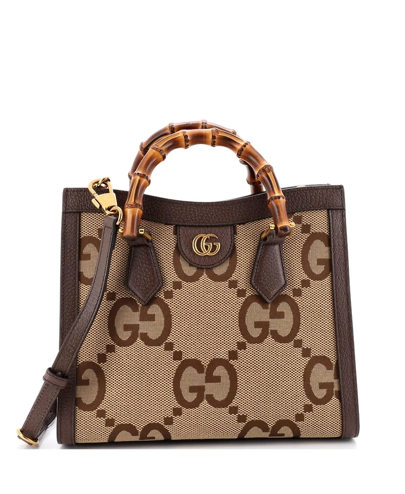 Pre-Owned Gucci Small Diana Nm Bamboo Handle Tote Jumbo Gg Canvas