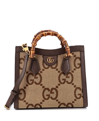 Pre-Owned Gucci Small Diana Nm Bamboo Handle Tote Jumbo Gg Canvas