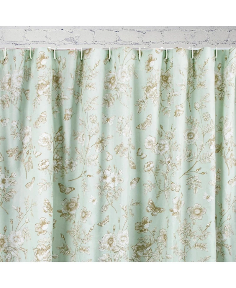 Greenland Home Fashions Olivia Floral and Butterfly Print 12 Buttonholes Bath Shower Curtain