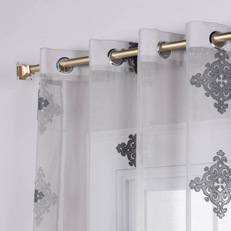 Superior Lightweight Damask Sheer Curtain Panels, Set of 2