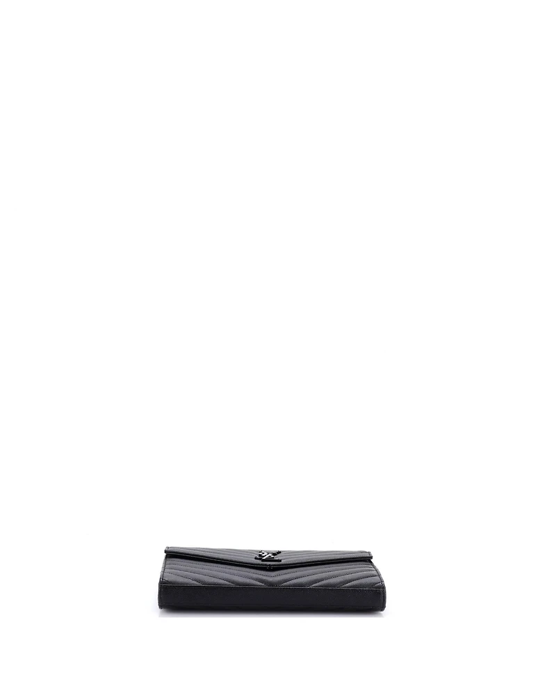Pre-Owned Saint Laurent Medium Classic Monogram Wallet on Chain Matelasse Chevron Leather