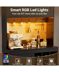 Aheaplus 31.5-Inch Kitchen Pantry with Charging Station, Coffee Wine Bar Cabinet