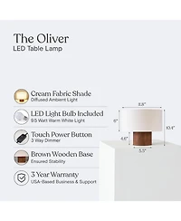 Brightech Oliver Modern Wood Led 3-Way Dimmable Table Lamp (10")
