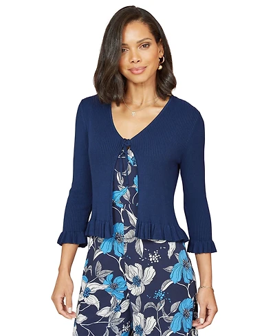 Yumi Women's Tie Up Ribbed Frill Hem Cardigan