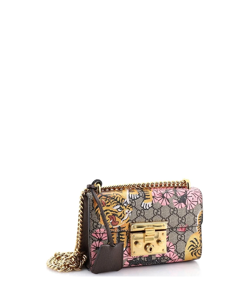 Pre-Owned Gucci Small Padlock Shoulder Bag Bengal Print Gg Coated Canvas