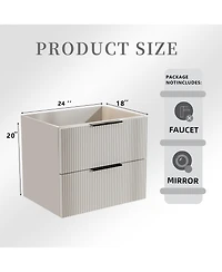 Busdays 24 Inch Wall Mounted Floating Fluted Bathroom Vanity with Ceramic Sink and Drawers Modern