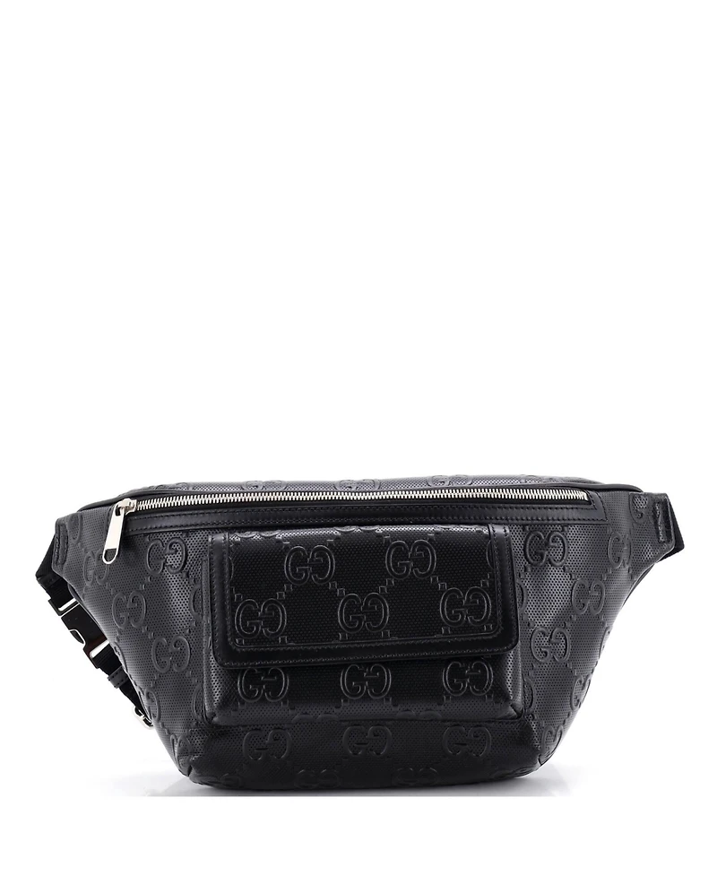 Pre-Owned Gucci Front Pocket Belt Bag Gg Embossed Perforated Leather