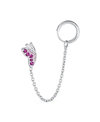 Bling Jewelry Double Piercings Chain Ear Cuff Cartilage Earlobe Stud Cz Butterfly Earrings Sterling Silver