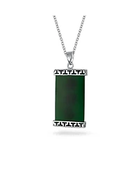 Bling Jewelry Chinese Fu Symbol Good Fortune Pendant Necklace Agate Rectangle Shape .925 Sterling Silver