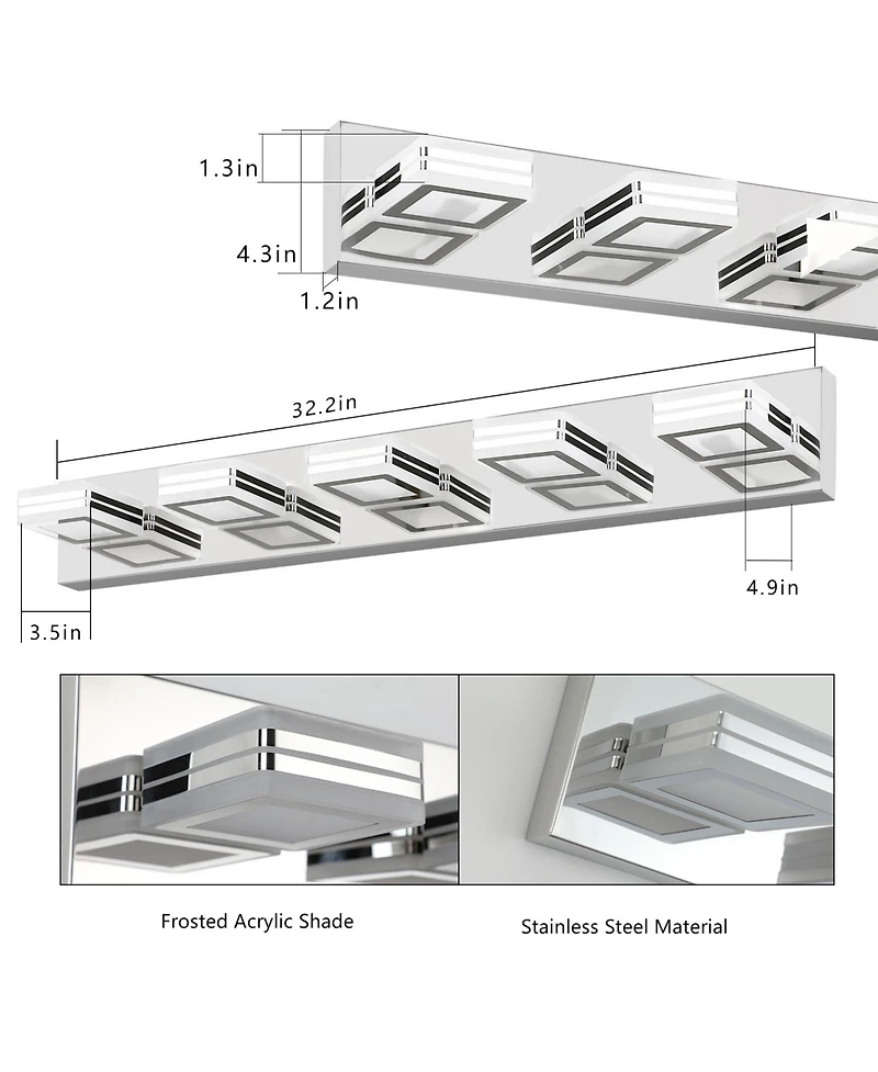 Busdays Inch Modern Light Led Vanity Light Square Acrylic Lampshades Wall Mount Fixture for Bathroom Mirror Lighting