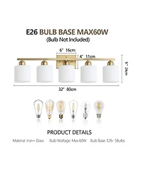Busdays 5 Light Modern Bathroom Light Fixture Vanity Light Over Mirror Wall Sconce Frosted Glass Shades E26 Socket Bulbs Not Included