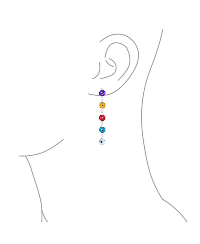 Bling Jewelry Turkish Spiritual Protection Multi Color Evil Eye Long Dangling Earrings .925 Sterling Silver