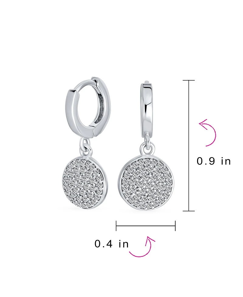 Bling Jewelry Geometric Cz Pave Circle Coin Drop Huggie Mini Hoop Earrings .925 Sterling Silver