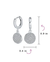 Bling Jewelry Geometric Cz Pave Circle Coin Drop Huggie Mini Hoop Earrings .925 Sterling Silver