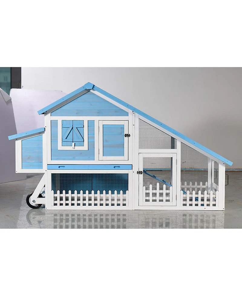 Streamdale Furniture 76inch" Wooden Rabbit Hutch with Waterproof Roof, Outdoor Run, and Removable Tray