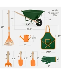 Best Choice Products Kids Gardening Tool Set 8 Piece with Wheelbarrow, Metal Tools, Apron, Gloves Ages 3+