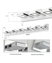 Busdays 39 Inch Modern Led Vanity Light 6 Lights Square Acrylic Lampshades Wall Mount Bathroom Mirror Lighting Fixture
