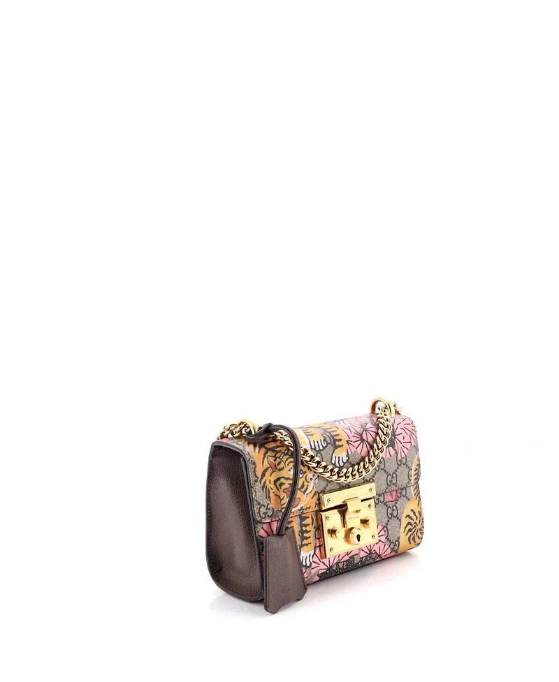 Pre-Owned Gucci Small Padlock Shoulder Bag Bengal Print Gg Coated Canvas