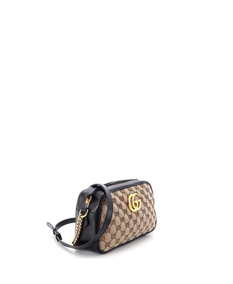 Pre-Owned Gucci Small Gg Marmont Shoulder Bag Diagonal Quilted Gg Canvas with Leather