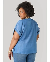 Ashley Stewart Plus Chambray Dolman Blouse with Side Vents