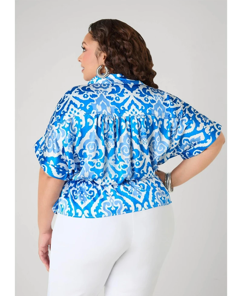 Ashley Stewart Women's Printed Satin Blouse