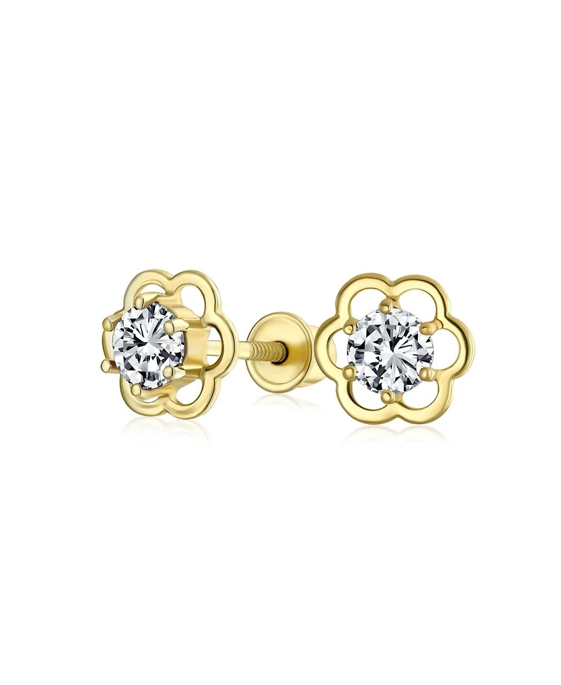 Bling Jewelry Tiny Cubic Zirconia Pink Cz Center Open Flower Stud Earrings 14K Gold Screw-back