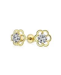 Bling Jewelry Tiny Cubic Zirconia Pink Cz Center Open Flower Stud Earrings 14K Gold Screw-back