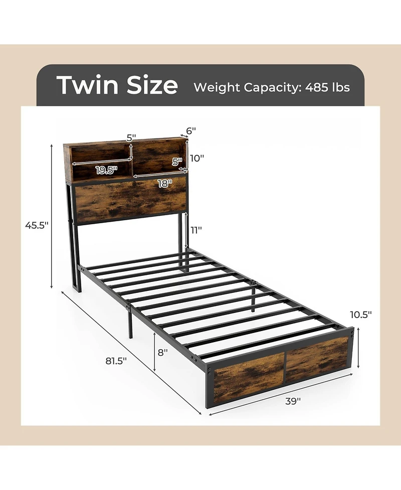 Slickblue Modern Metal Platform Bed with Storage Headboard for Bedroom