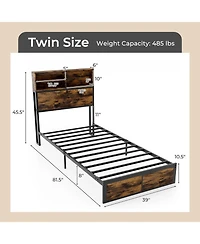 Slickblue Modern Metal Platform Bed with Storage Headboard for Bedroom