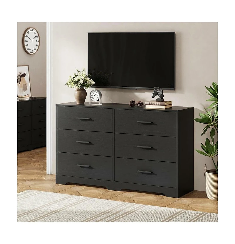 homfan 6-Drawer Modern Dresser Chest with Metal Handles, Wide Wooden Storage Cabinet Tv Stand for Bedroom, Living Room, Hallway