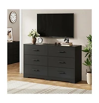 homfan 6-Drawer Modern Dresser Chest with Metal Handles, Wide Wooden Storage Cabinet Tv Stand for Bedroom, Living Room, Hallway