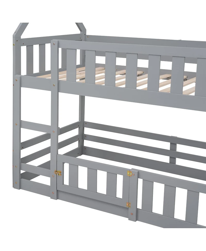 Streamdale Furniture Twin over Twin House Bunk Bed with Fence and Door