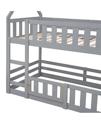 Streamdale Furniture Twin over Twin House Bunk Bed with Fence and Door