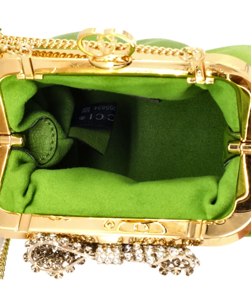 Pre-Owned Gucci Crystal Bow Chain Clutch Satin