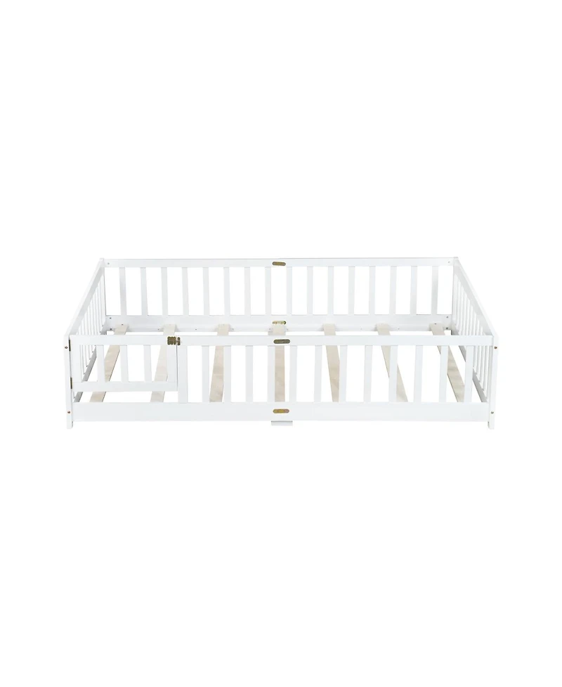 Streamdale Furniture Floor Bed with Fence and Door, Rubber Wood
