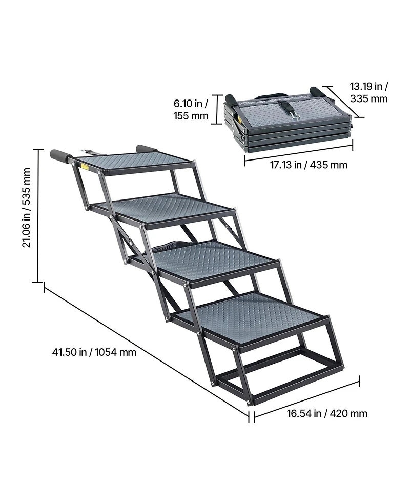 Cozito Dog Stairs for Car 4-Step Extra Wide Foldable Ramp for Large Dogs