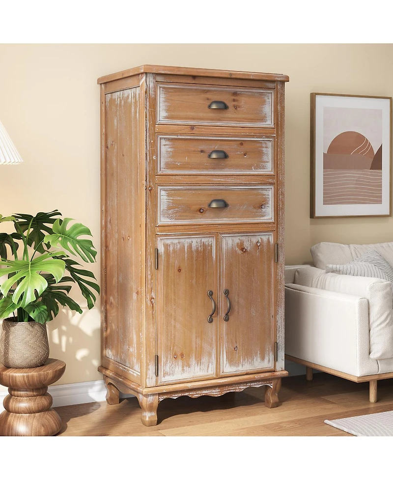 Streamdale Furniture Rustic Wooden Storage Cabinet with Cutout Door and 3 Drawers