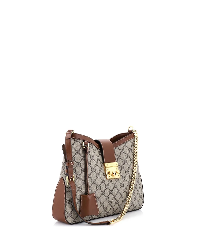 Pre-Owned Gucci Medium Padlock Chain Shoulder Bag Gg Coated Canvas with Leather