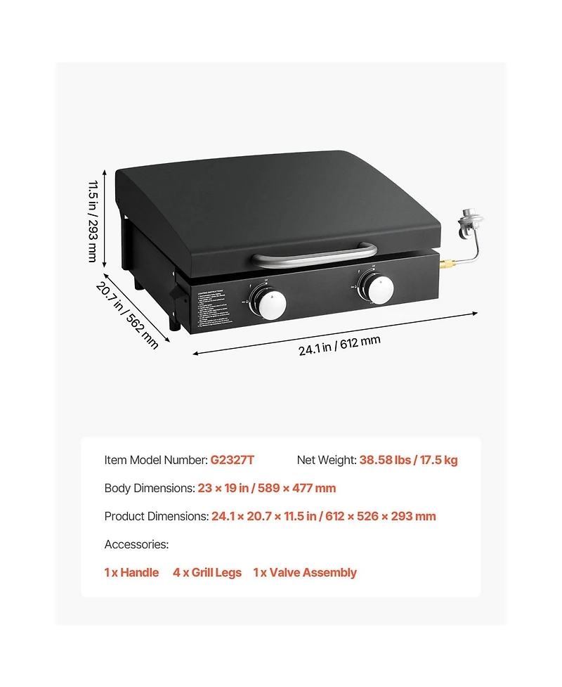 Cozito Gas Griddle, 2-Burner 22 inches Tabletop Propane Griddle with Lid