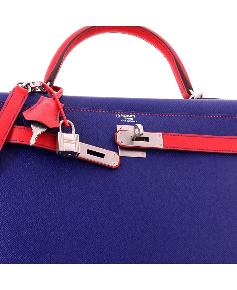 Pre-Owned HERMES Kelly 32 Handbag Bicolor Epsom with Brushed Palladium Hardware
