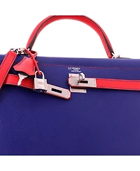 Pre-Owned HERMES Kelly 32 Handbag Bicolor Epsom with Brushed Palladium Hardware