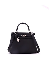 Pre-Owned HERMES Kelly 25 Handbag Black Togo with Palladium Hardware