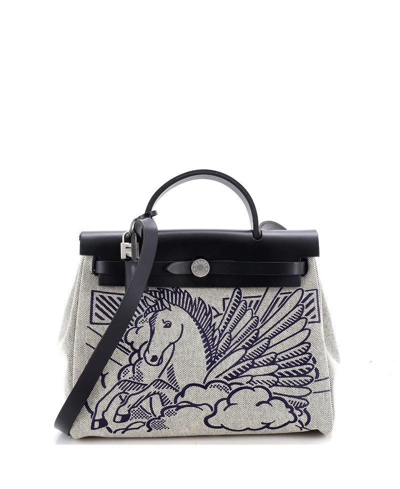 Pre-Owned HERMES 31 Herbag Zip Pegase Pop Toile and Leather